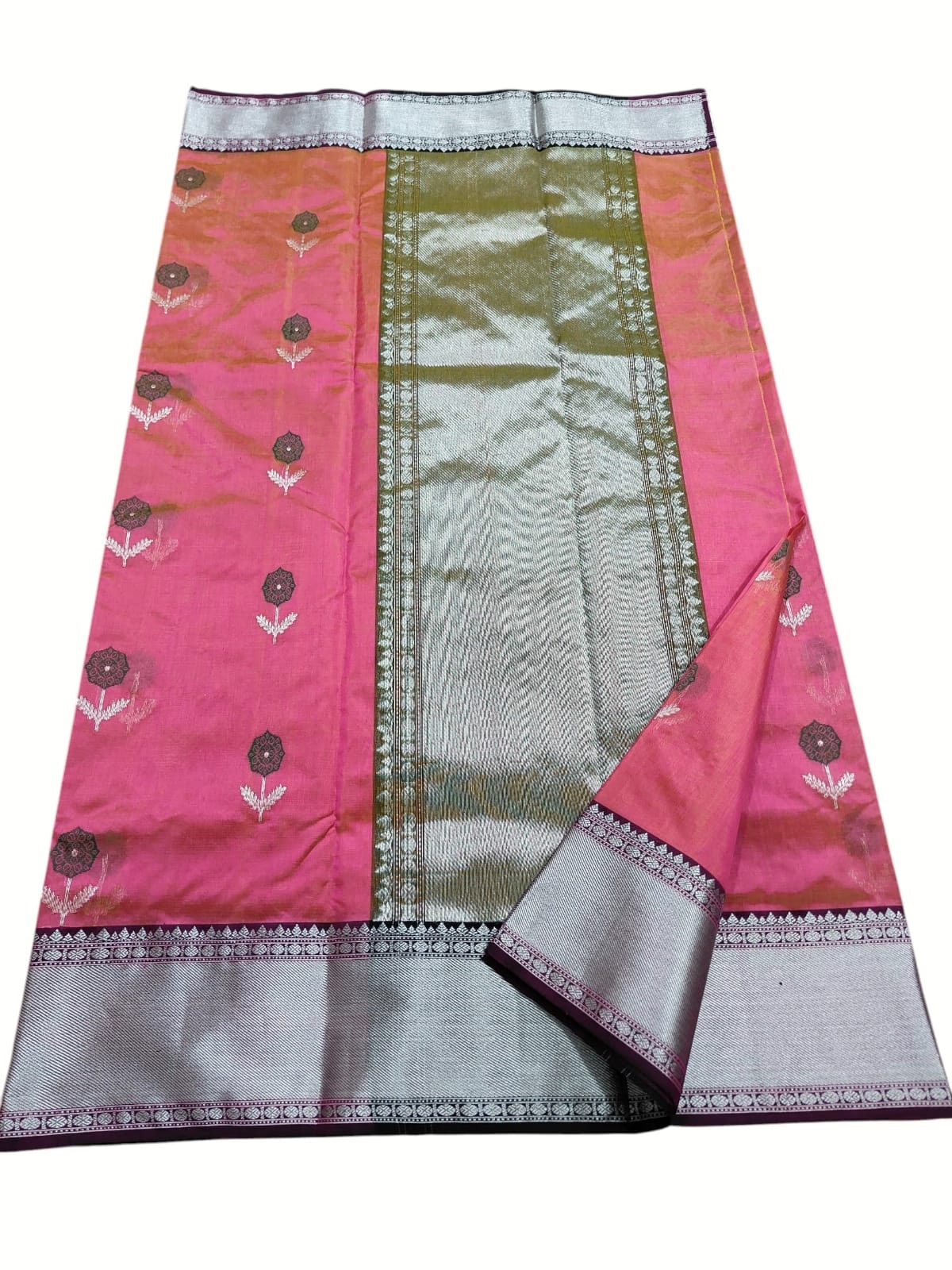 Hot Pink Chanderi Handloom Pattu Silk Meenakari Nakshi Saree