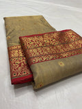 Beige Chanderi Handloom Katan Tissue Silk Meenakari Saree