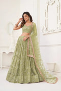 Pista Green Embroidered Net Lehenga Choli