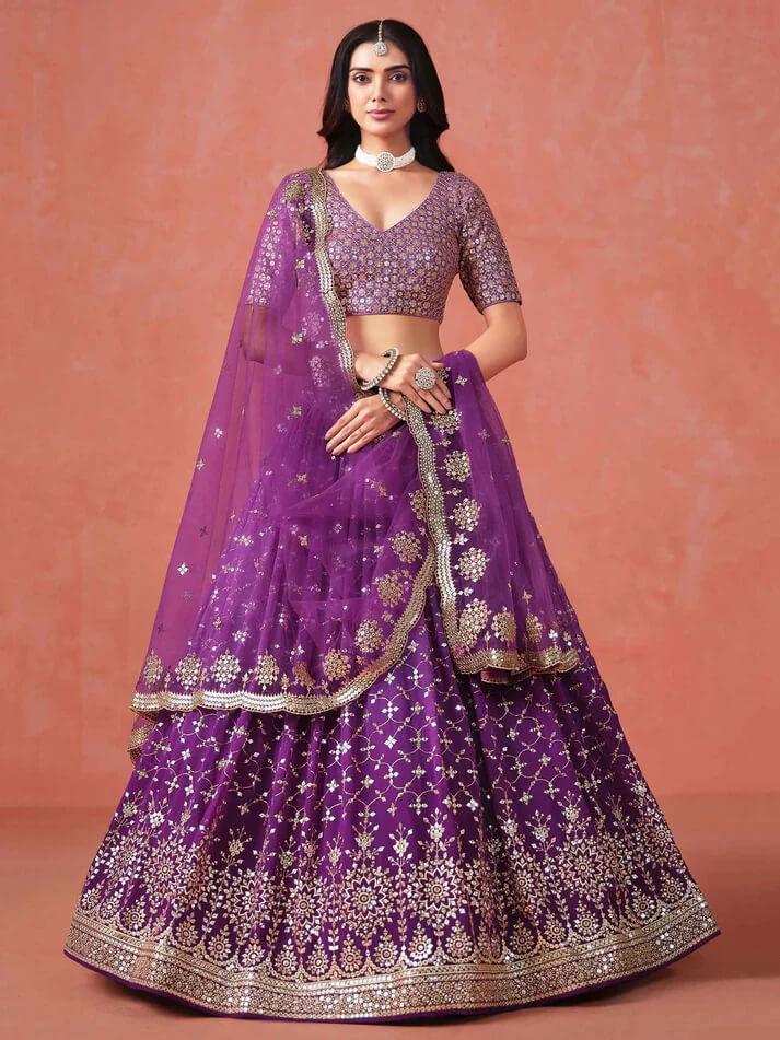 Purple Georgette Lehenga with Zari & Multi-Sequins Work