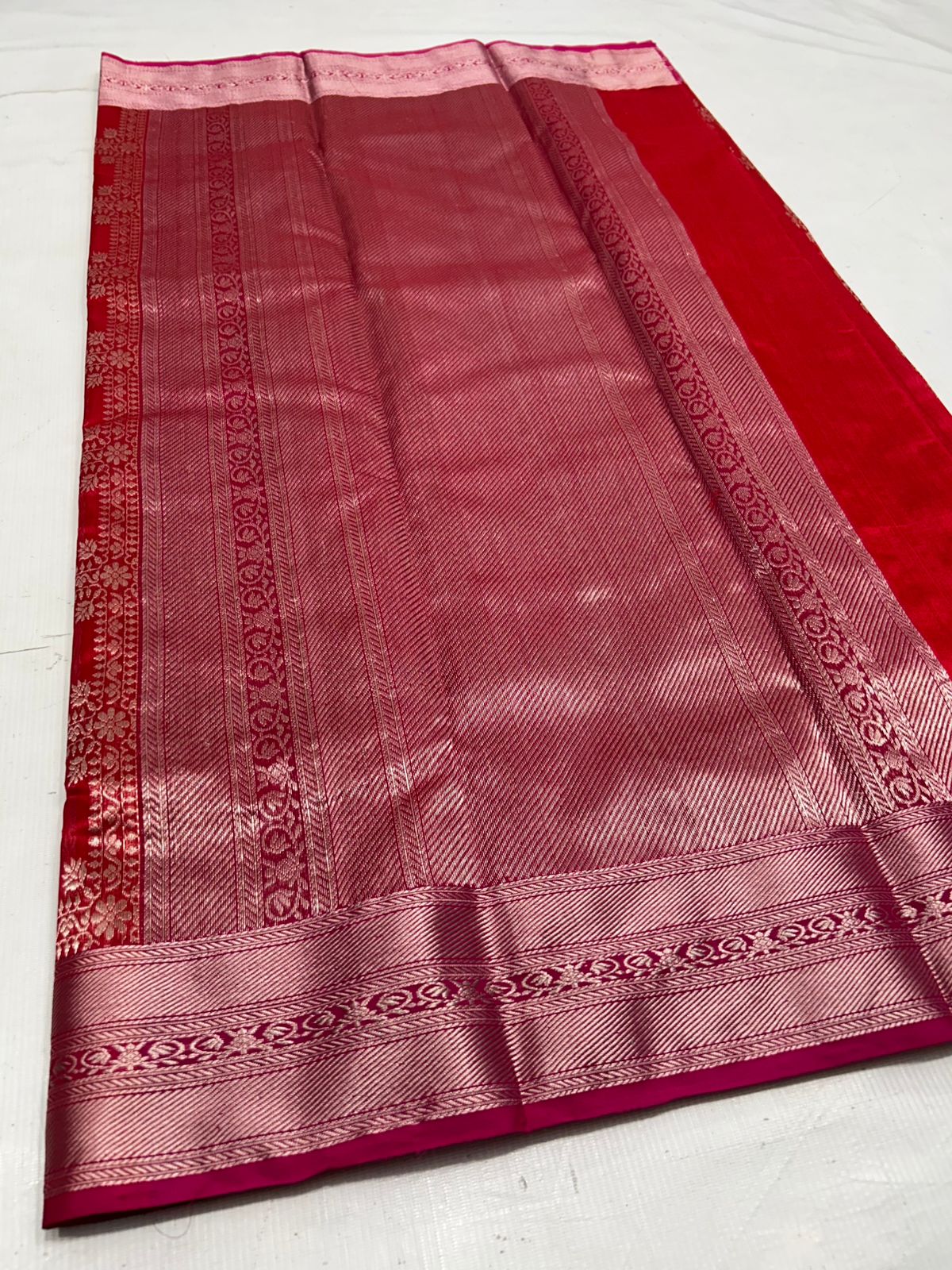 Rustic Red Chanderi Handloom Pattu Silk Meenakari Saree