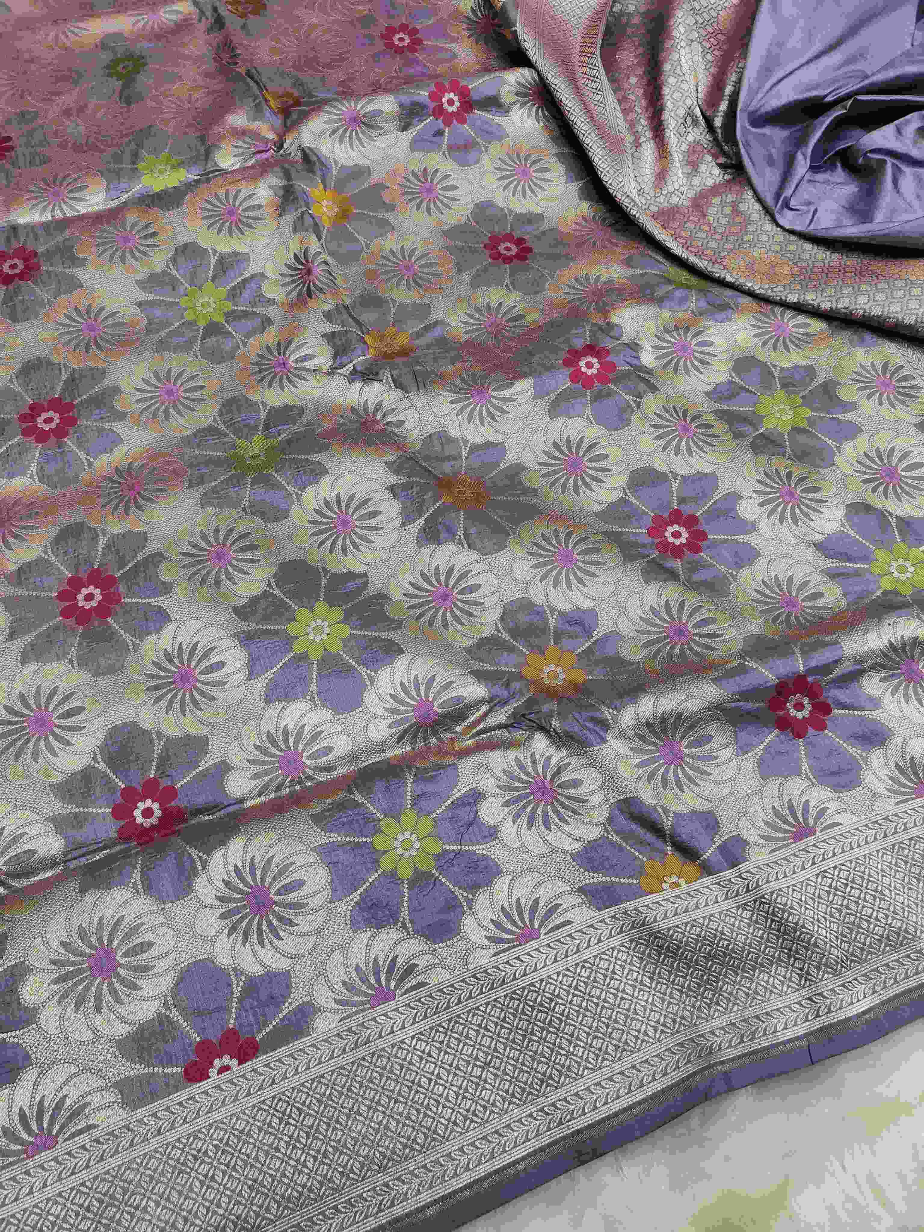 Lavender Banarasi Handloom Katan Silk Meenakari Saree
