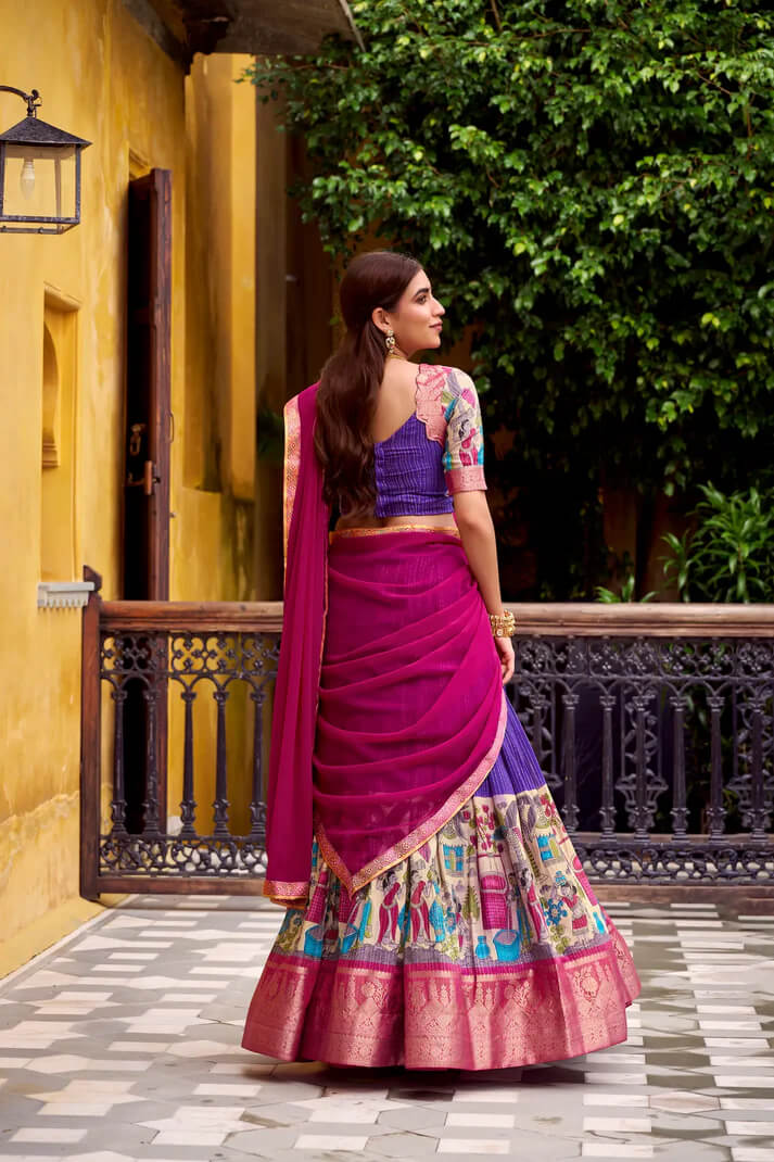 Purple Chanderi Lehenga with Kalamkari & Zari Work