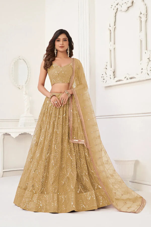 Chic Dark Beige Net Lehenga for Sangeet & Functions