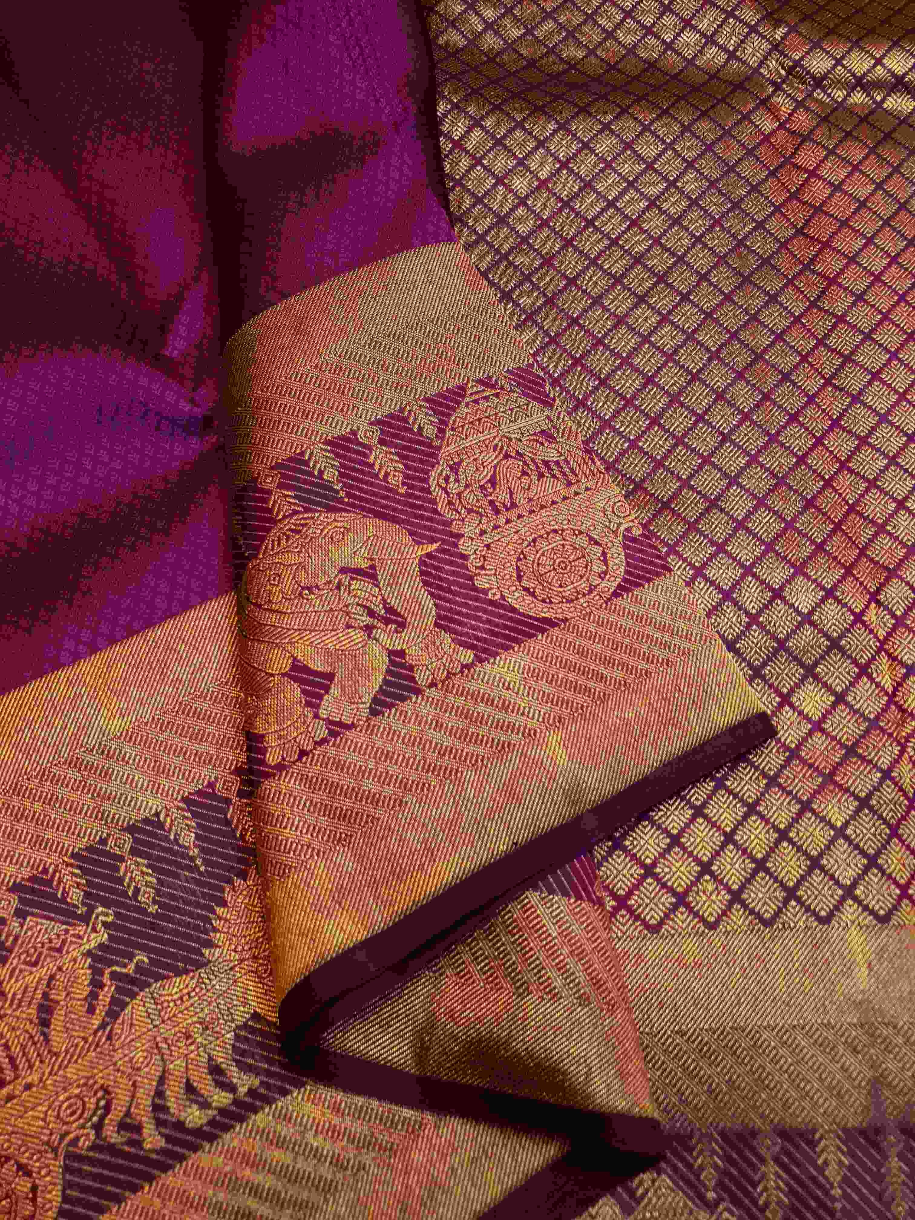 Magenta Kanchipuram Handloom 2G Gold Kalyana Pallakku Silk Saree