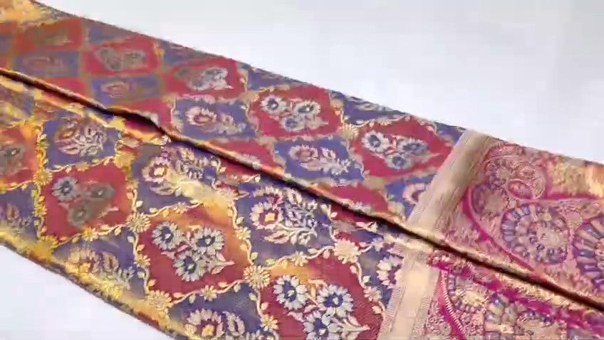 Hot Pink Kanchipuram Handloom Tissue Brocade Meenakari Silk Saree