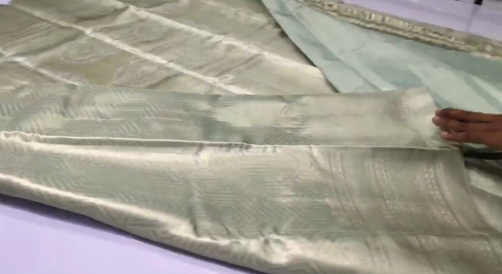 Pista Grøn Kanchipuram Håndvævet Tissue Brocade Silke Saree