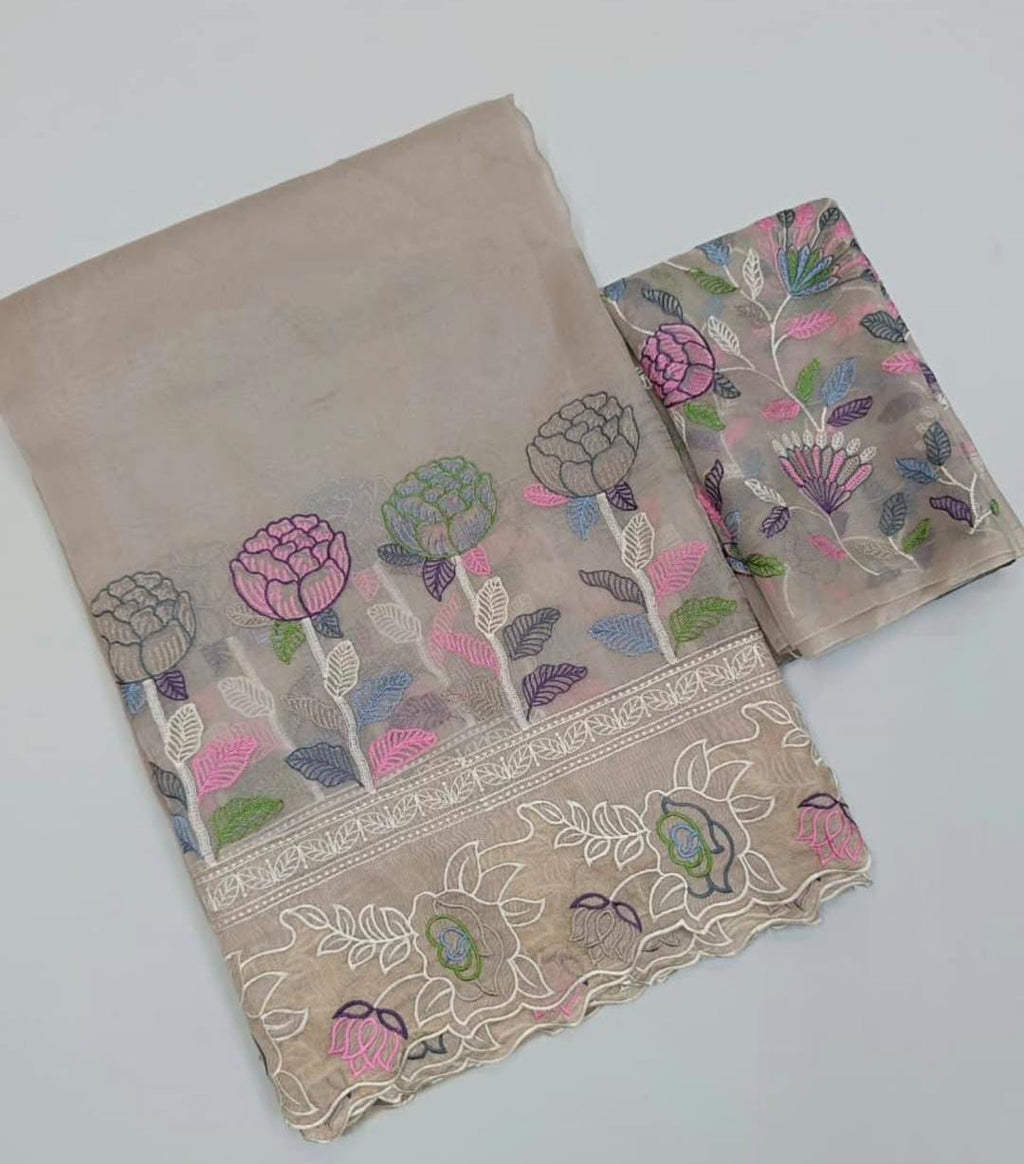 Beige Banarasi Handloom Tissue Silke Paithani Broderi Saree