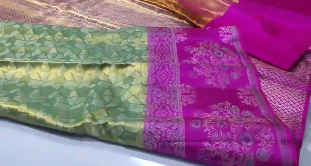 Green Kanchipuram Handloom Tissue Brocade Silk Saree