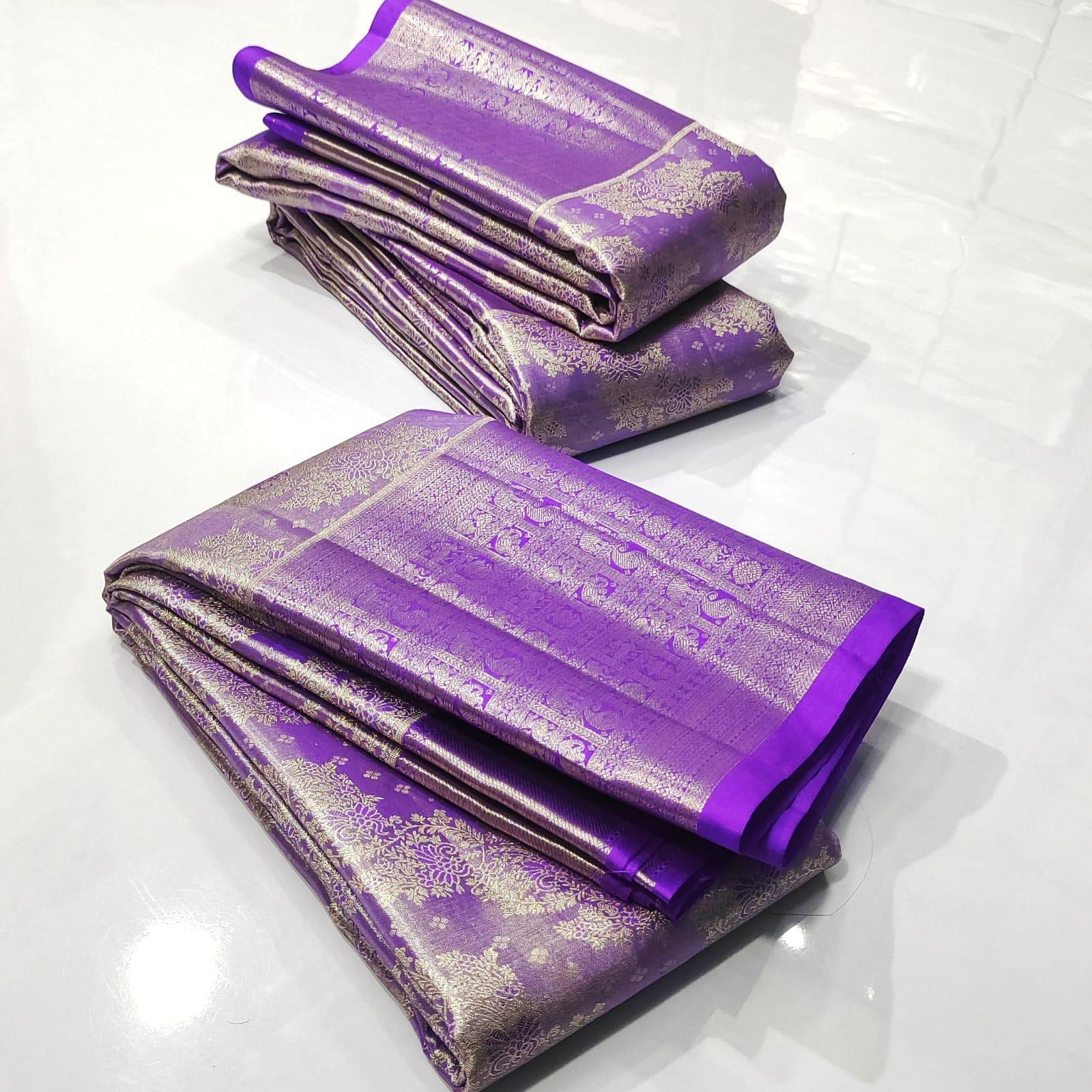 Lavender Kanchipuram Handloom Tissue Brocade Silk Saree
