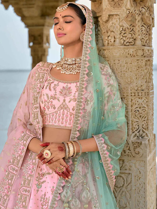 Designer Tea Rose Wedding Lehenga with Dual Dupatta