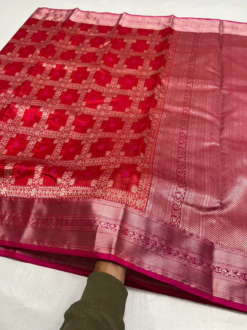 Rustic Red Chanderi Handloom Pattu Silk Meenakari Saree