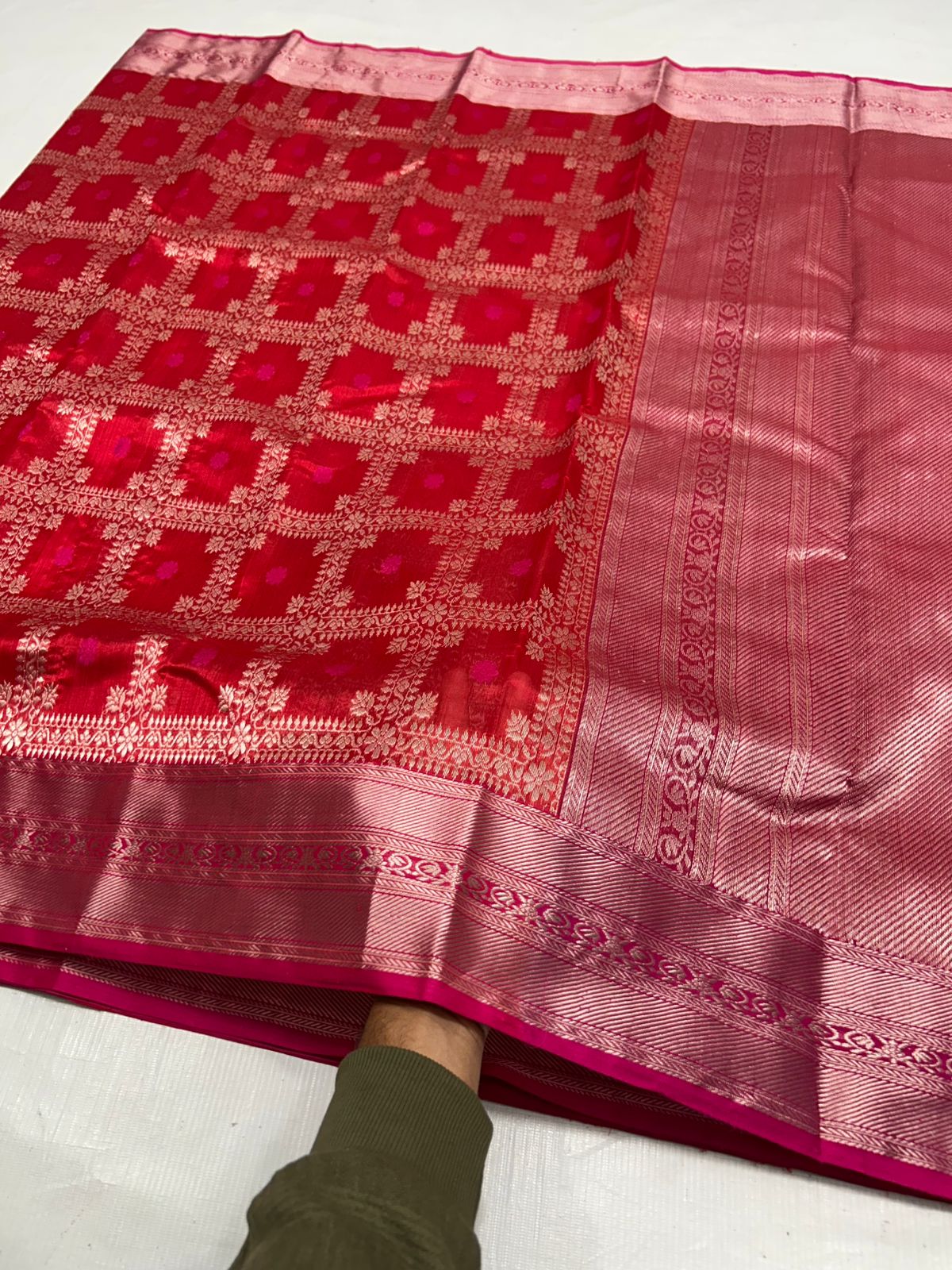 Rustic Red Chanderi Handloom Pattu Silk Meenakari Saree