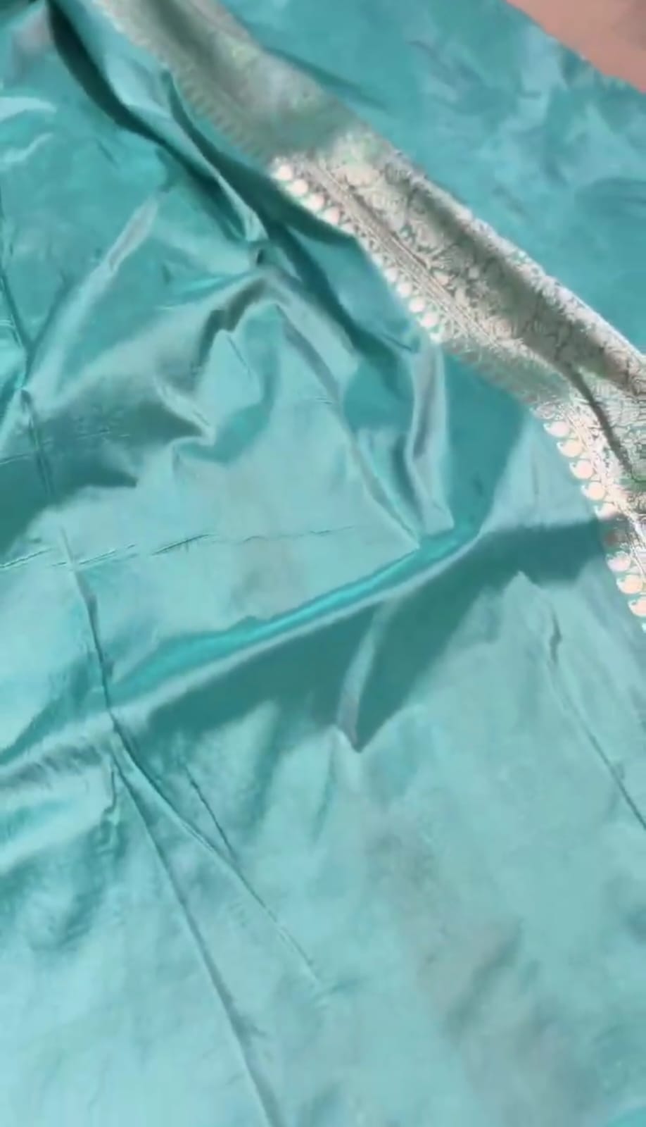 Dual Tone Turquoise Banarasi Handloom Katan Silk Meenakari Saree