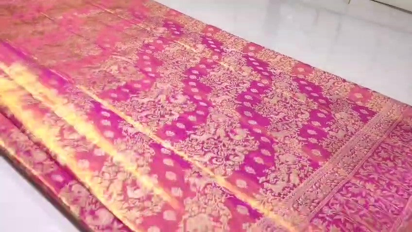 Hot Pink Kanchipuram Handloom Tissue Brocade Bridal Silk Saree