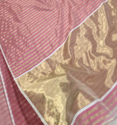 Pastel Pink Chanderi Handloom Cotton Silk Striped Saree
