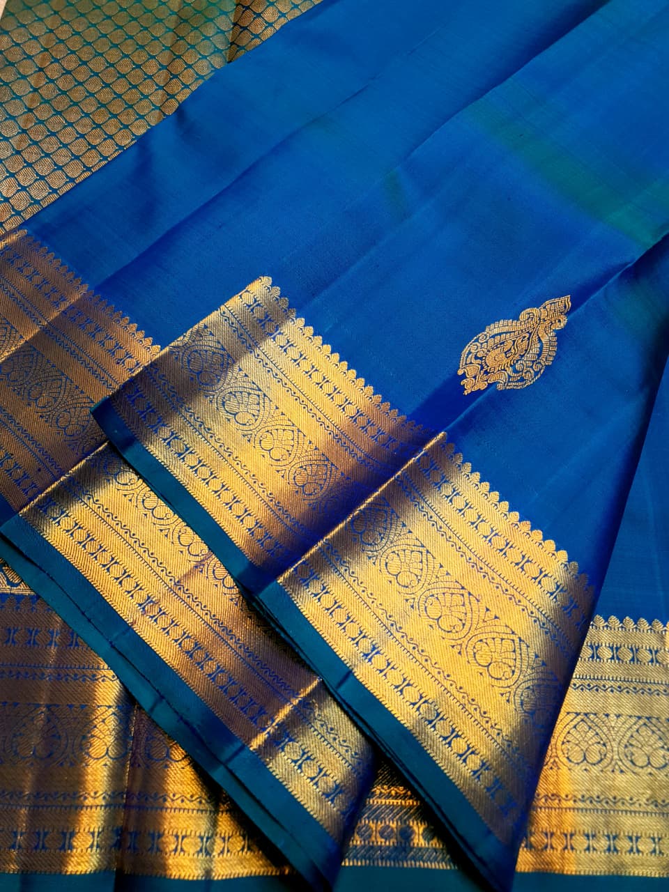 Azure Blue Kanchipuram Handloom 1G Gold Pattu Silk Saree