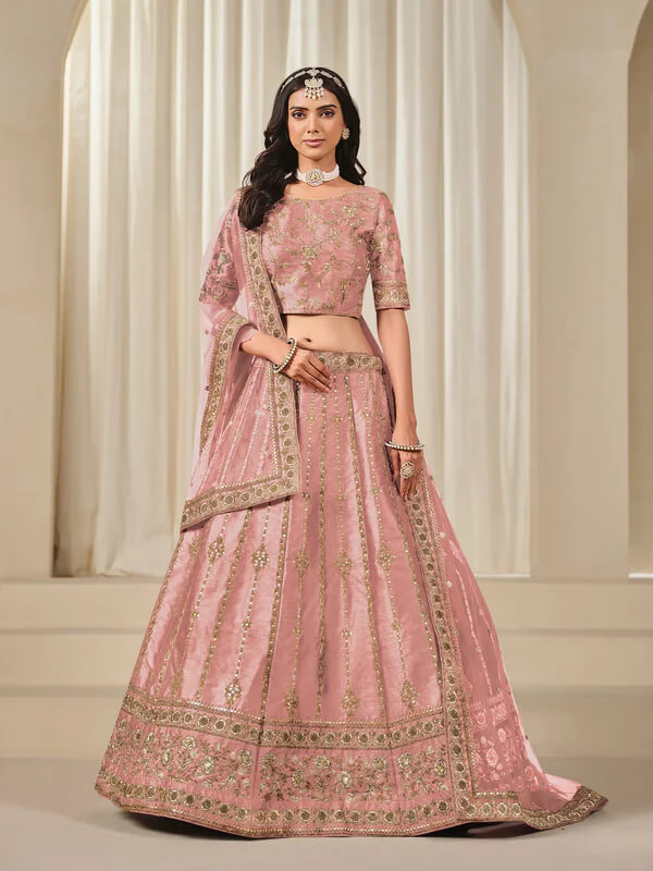 Elegant Dusty Pink Lehenga Choli in Art Silk