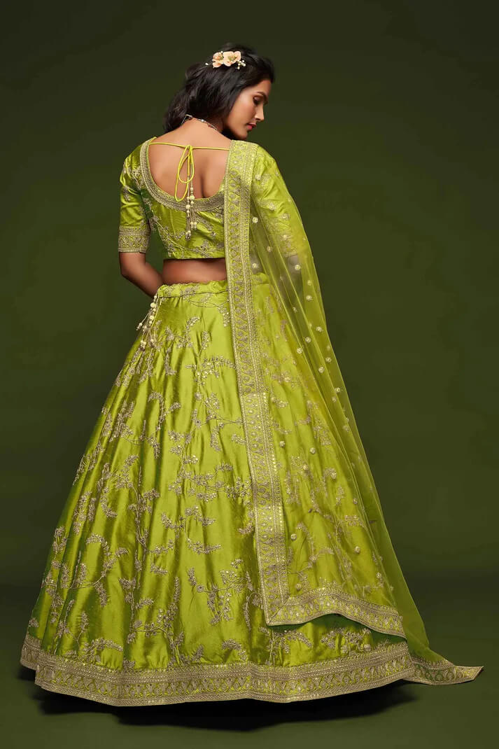 Neon Silk Lehenga with Thread, Zari & Sequins Work