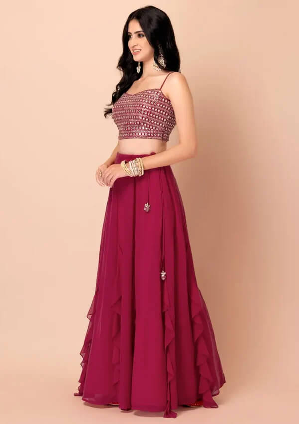 Pink Georgette Fancy Lehenga with Sequins Work
