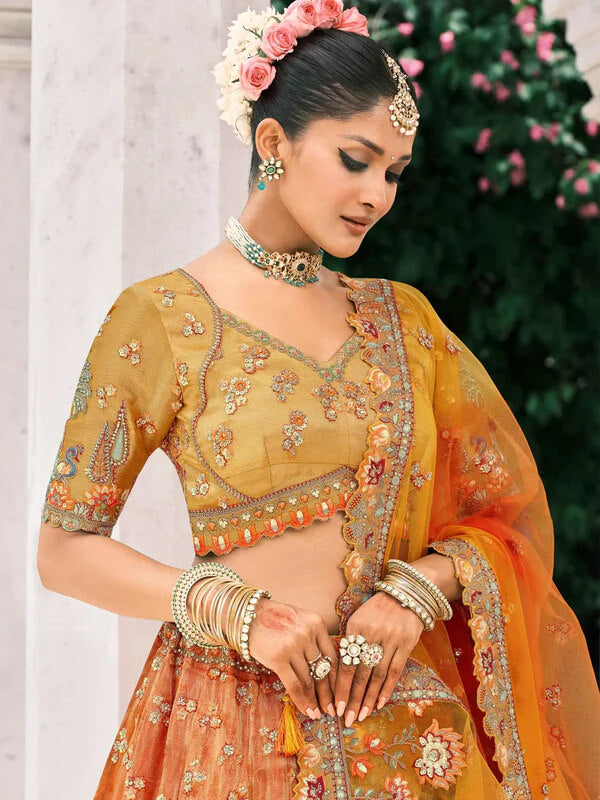 Designer Orange Bridal Lehenga for Weddings