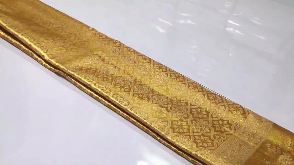 Gold Kanchipuram Handloom Tissue Brocade Silk Saree