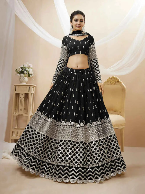 Black Georgette Lehenga Choli with Sequins & Zari Work
