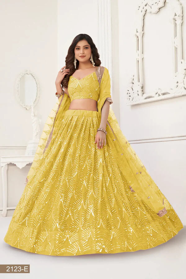 Yellow Designer Embroidered Lehenga Choli