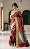 Red Chanderi Handloom Pattu Silk Meenakari Handwork Saree
