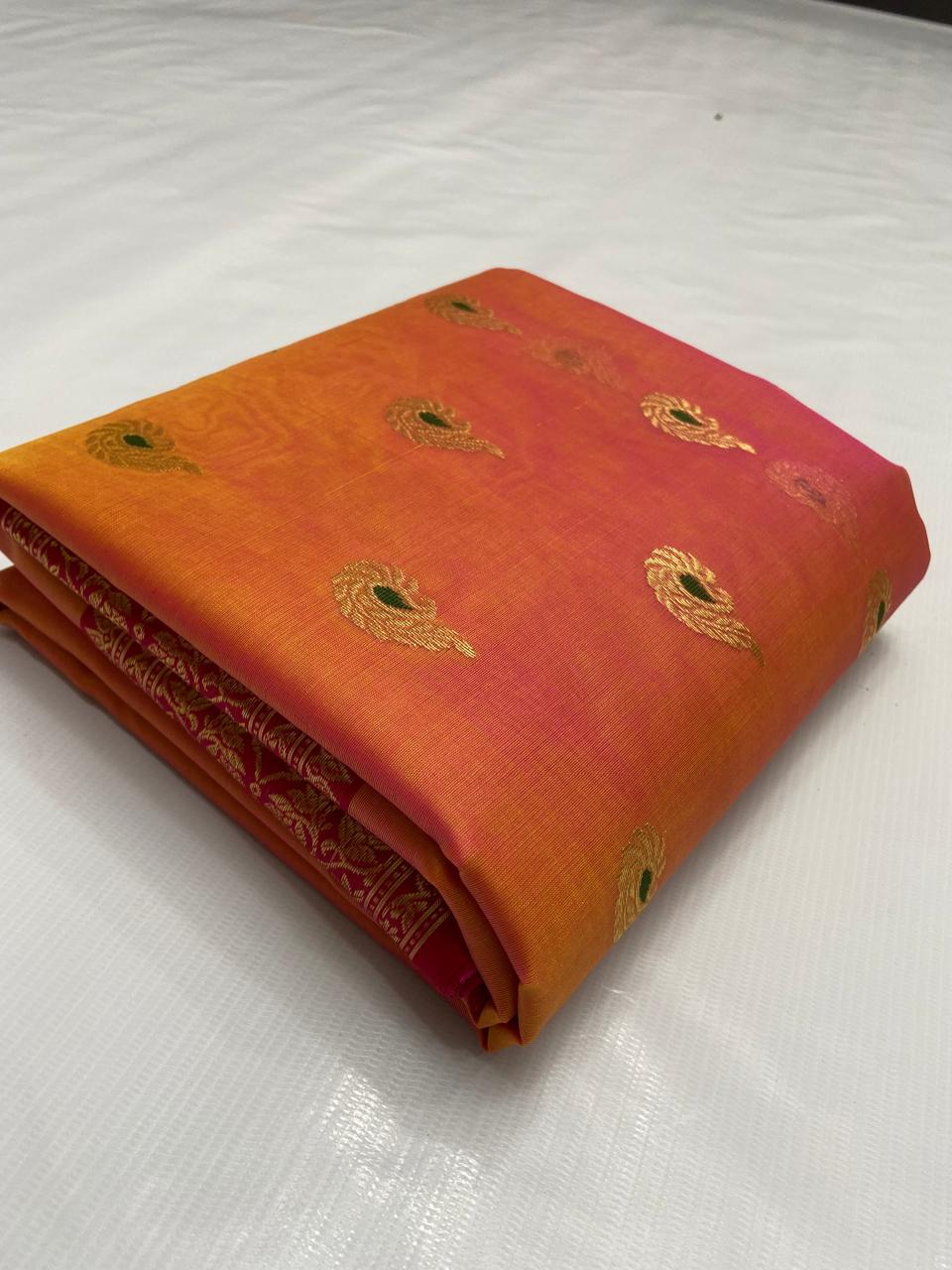 Orange Chanderi Handloom Katan Silk Nakshi Meenakari Saree
