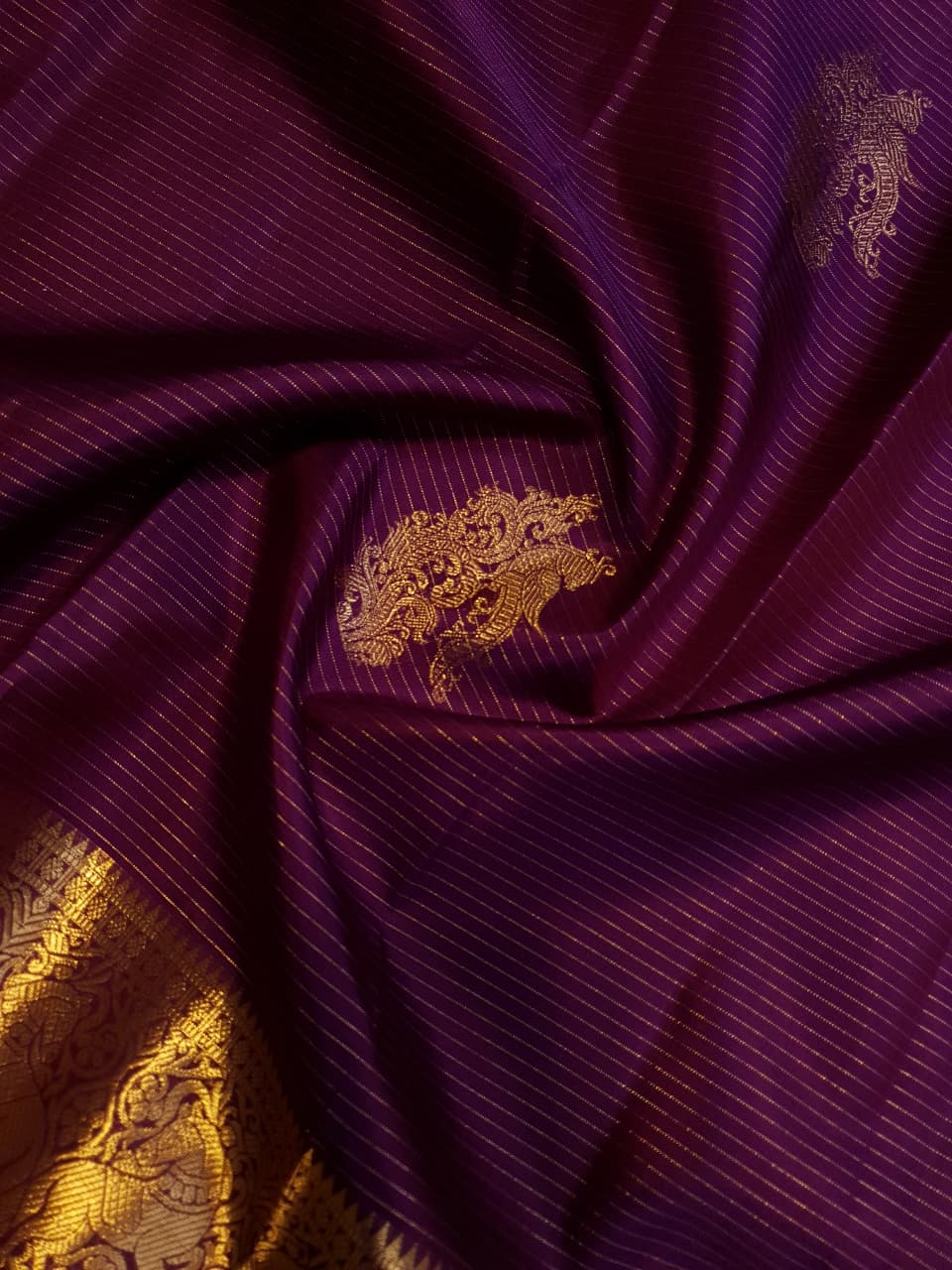 Magenta Kanchipuram Handloom 2G guld Vairaoosi Pattu Silk Saree