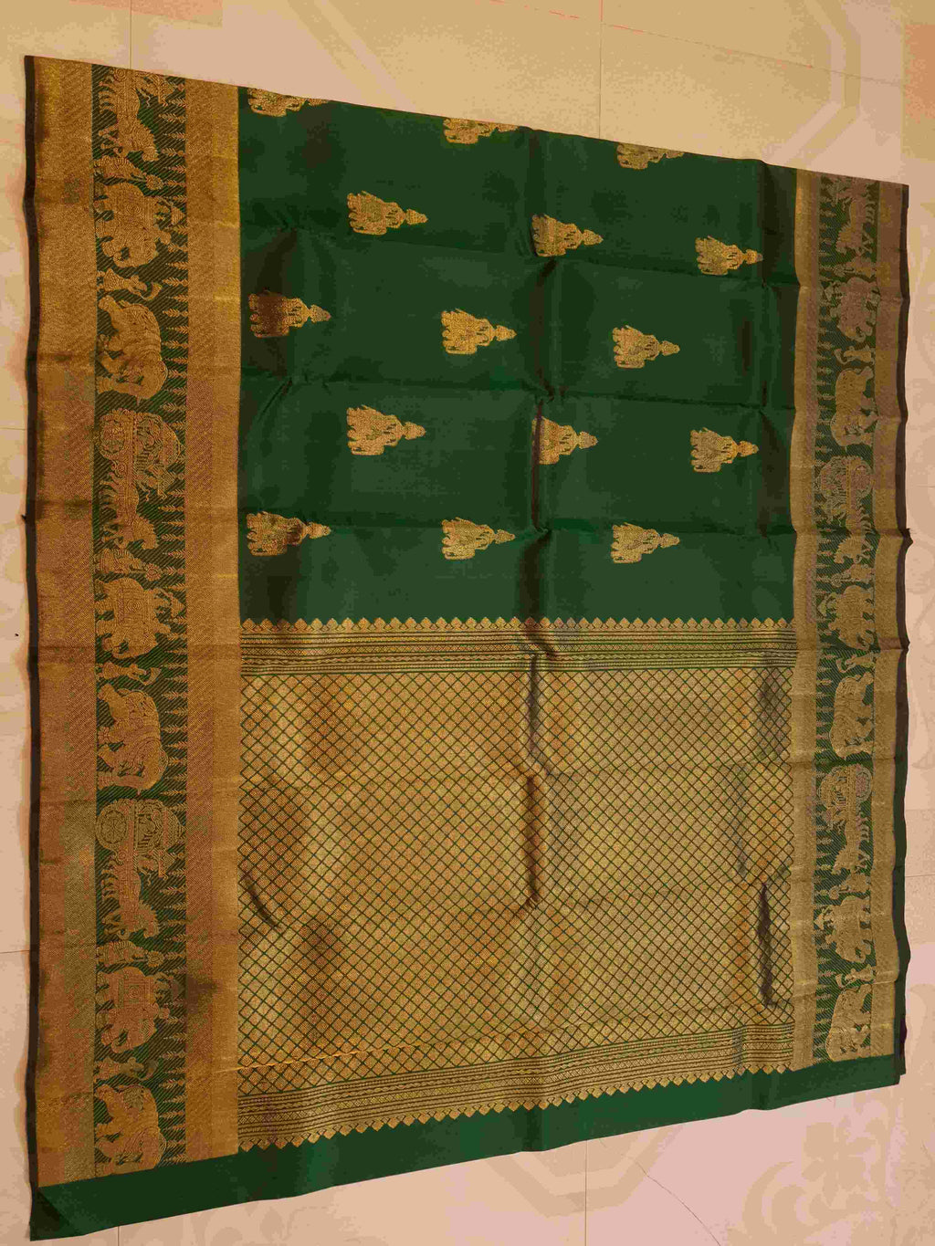 Green Kanchipuram Handloom 2G Gold Kalyana Pallakku Silk Saree