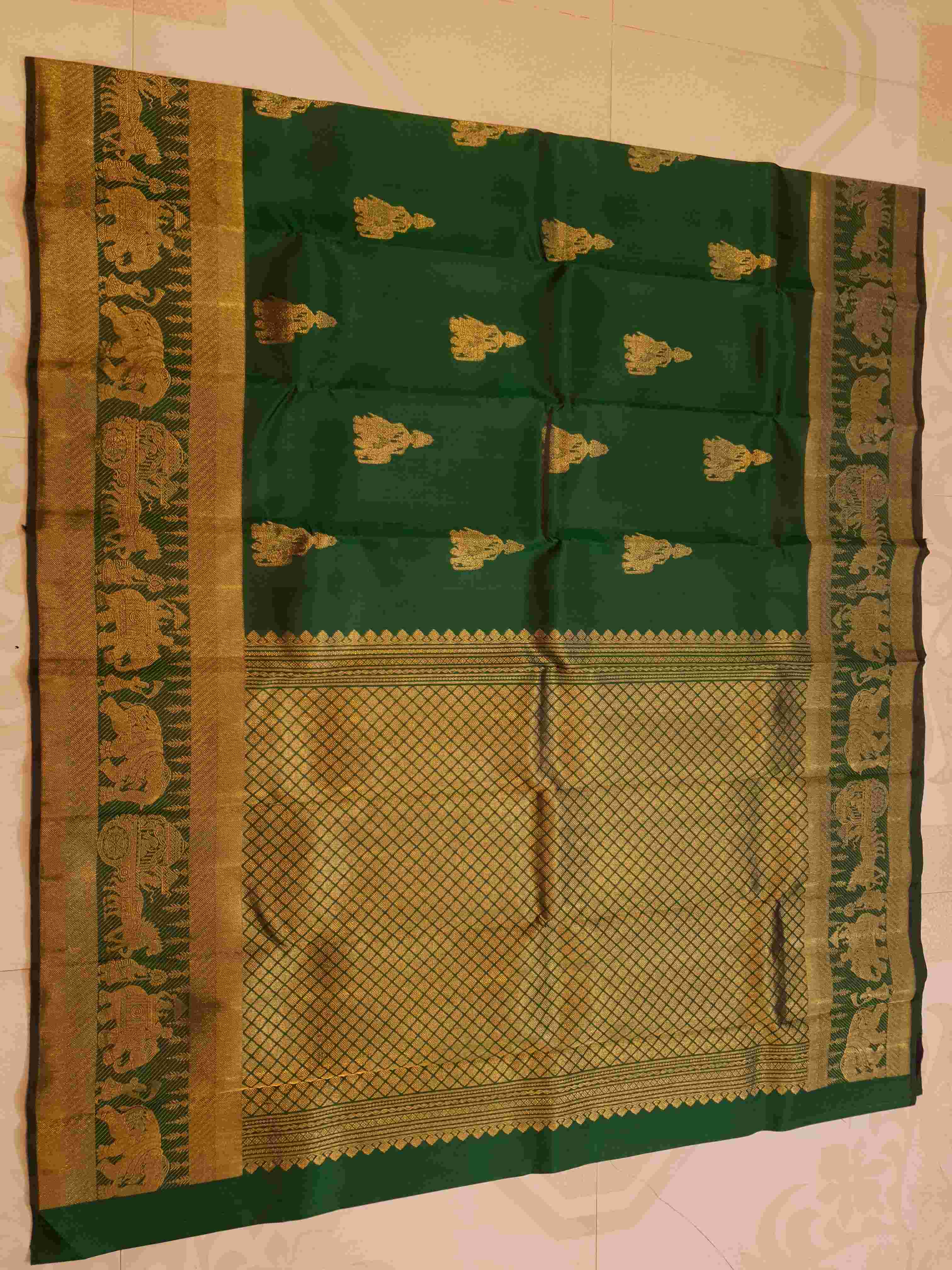 Green Kanchipuram Handloom 2G Gold Kalyana Pallakku Silk Saree