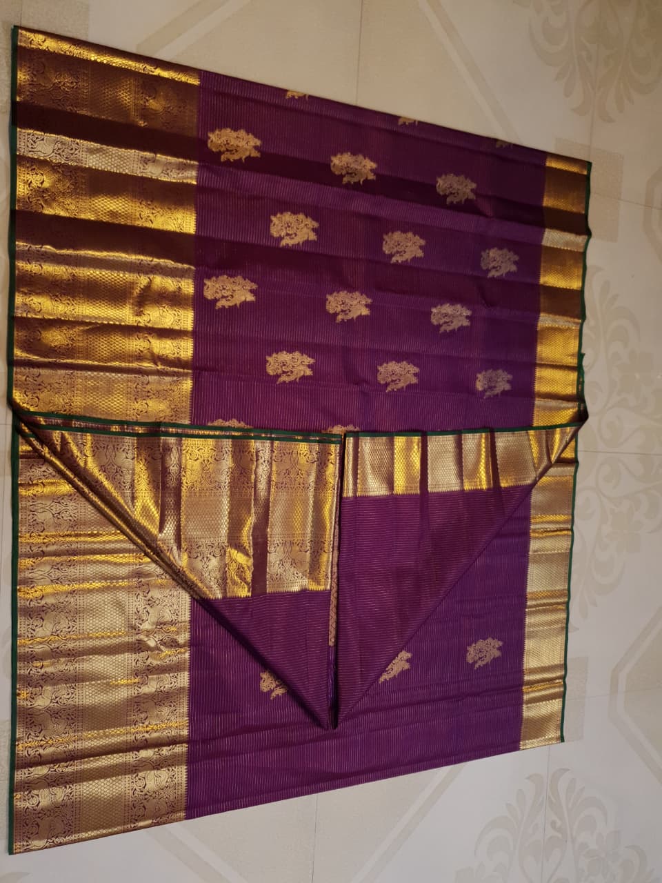 Magenta Kanchipuram Handloom 2G guld Vairaoosi Pattu Silk Saree