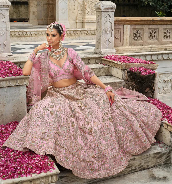 Elegant Peach Pink Lehenga for Brides with Two Dupattas