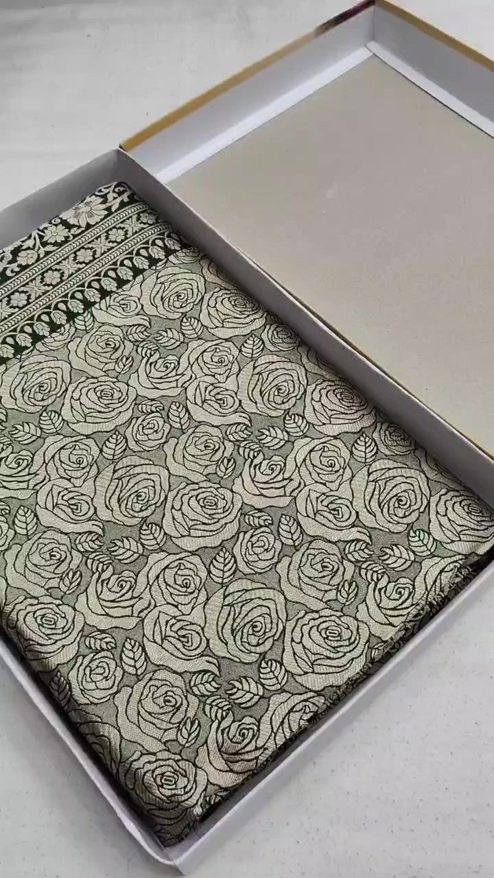 Bottle Green Banarasi Handloom Katan Silk Brocade Saree