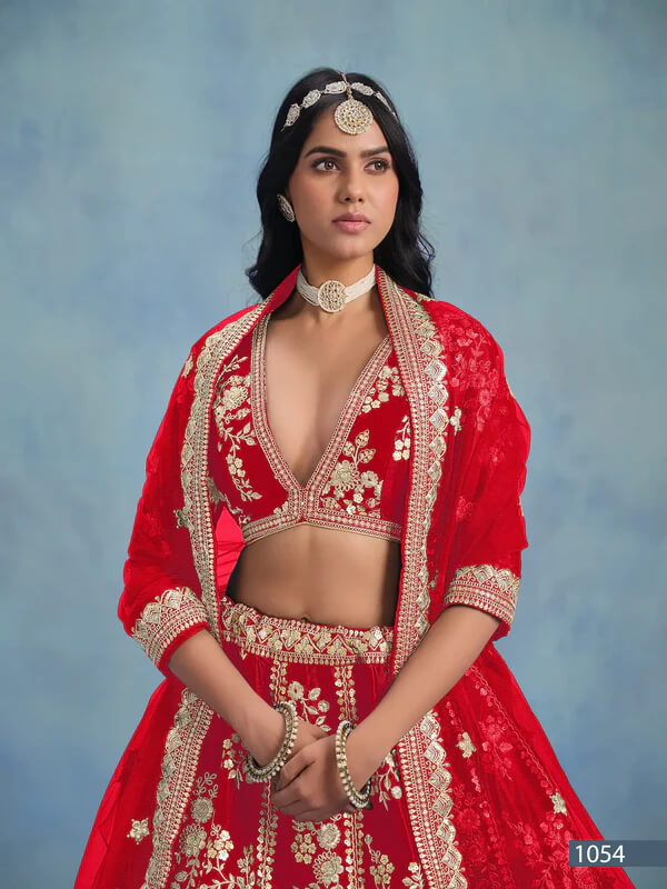 Elegant Red Art Silk Lehenga with Embroidery