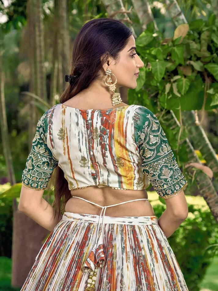 Designer Green Lehenga with Sequins, Zari & Digital Print