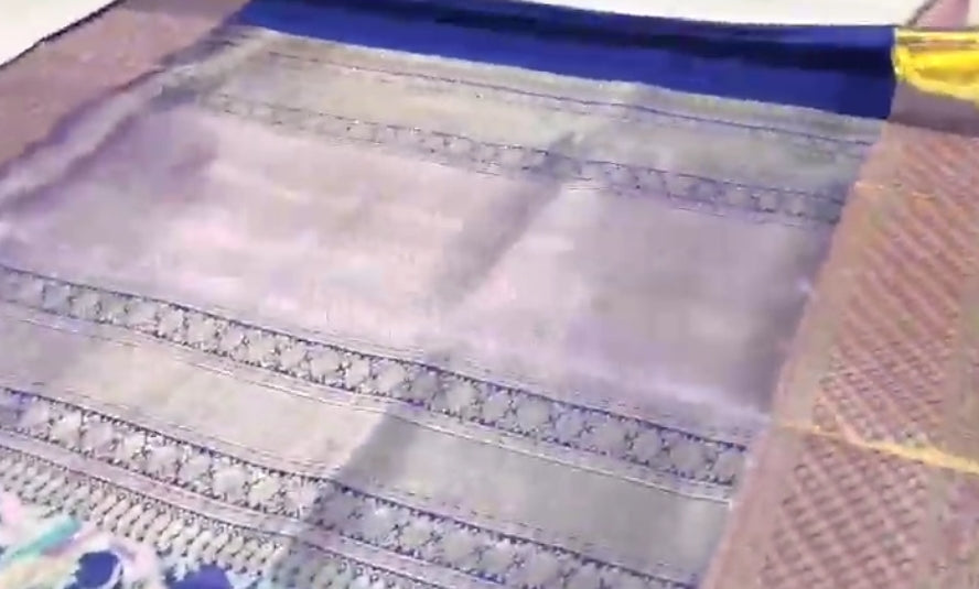 Azure Blue Kanchipuram Handloom Tissue Brocade 1G Gold Bridal Saree