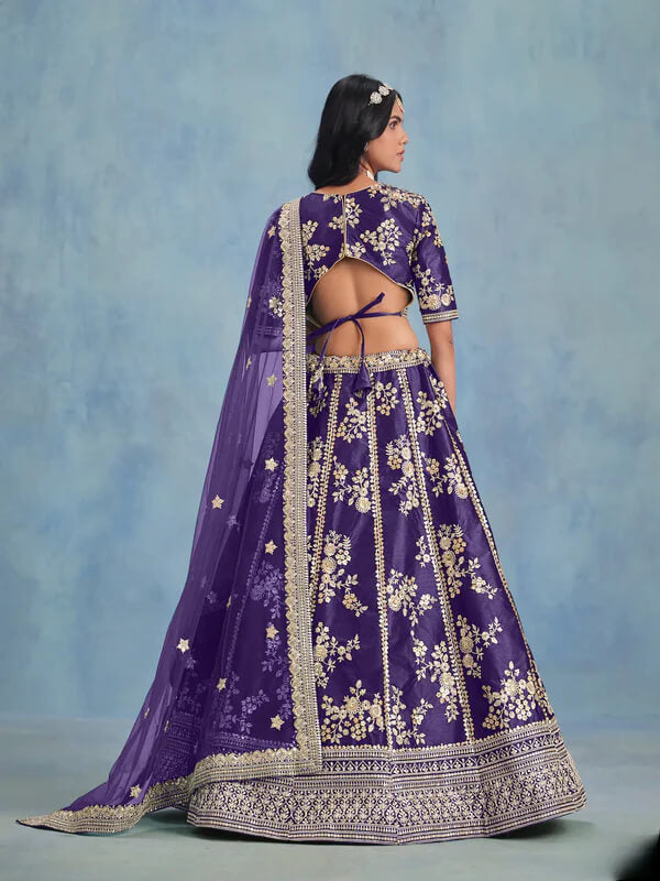 Purple Art Silk Lehenga Choli with Sequins & Thread Work