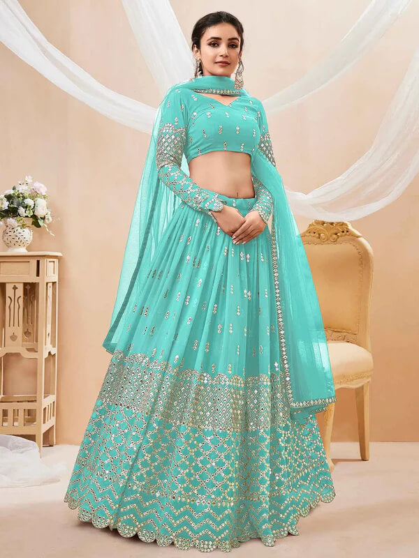 Designer Sky Blue Lehenga Choli with Soft Net Dupatta