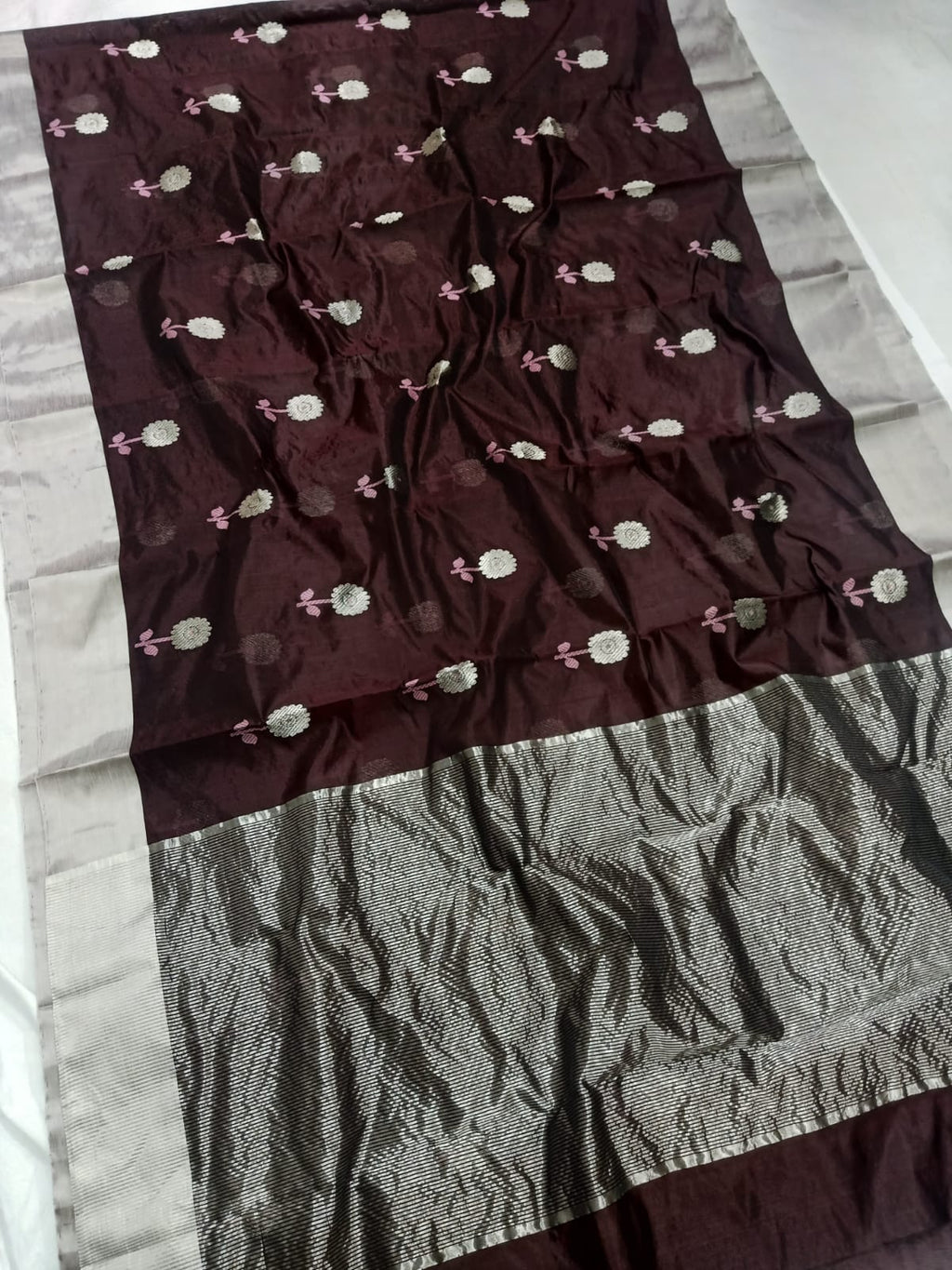 Wine Chanderi Handloom Pattu Silk Meenakari Saree