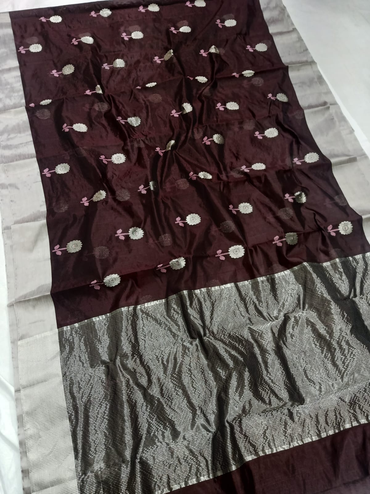 Wine Chanderi Handloom Pattu Silk Meenakari Saree