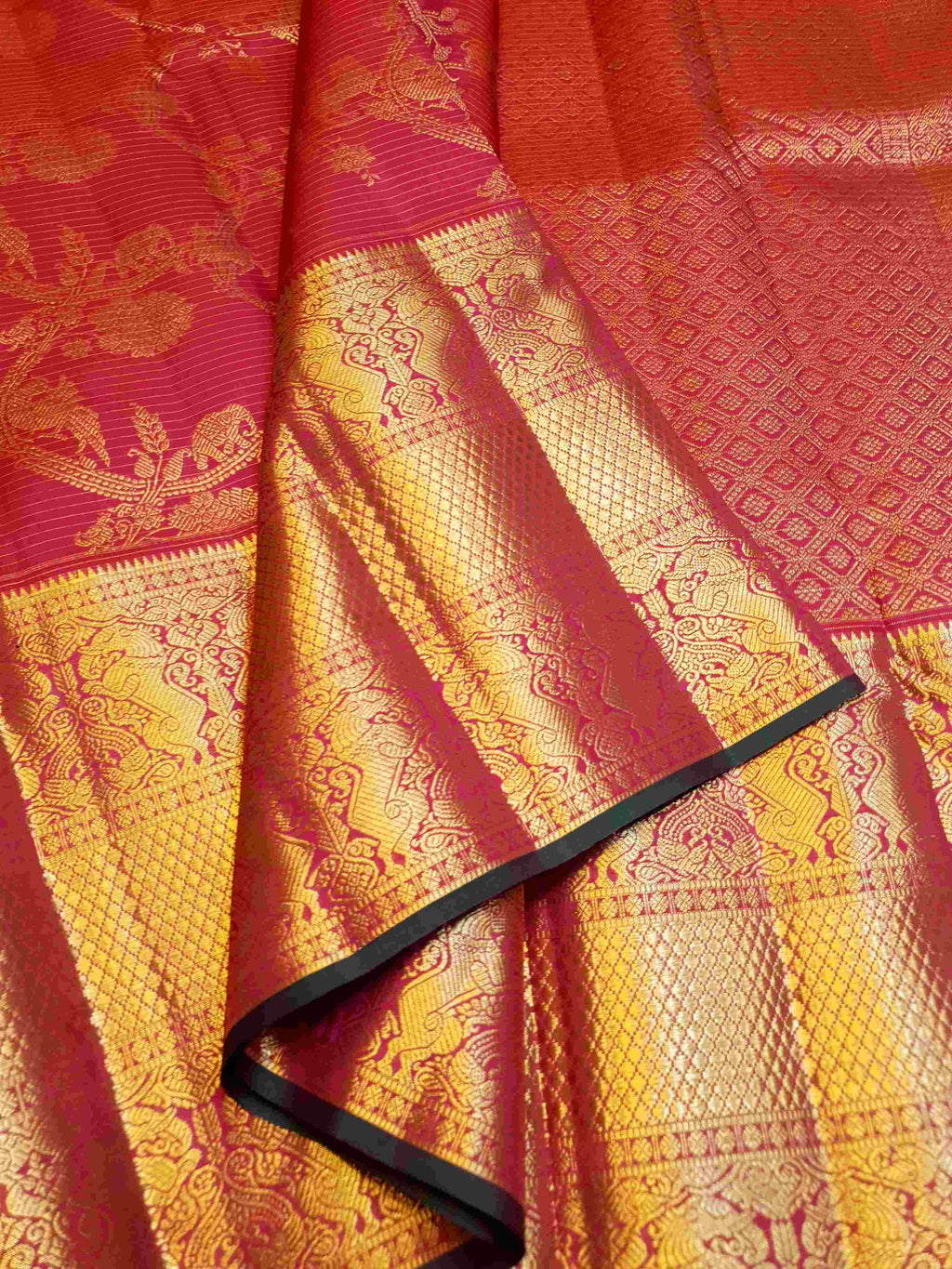 Dark Pink Kanchipuram Handloom 2G Gold Pattu Silk Saree