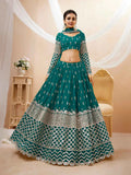 Teal Blue Sequins & Zari Embroidered Georgette Lehenga