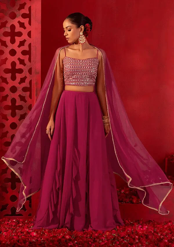 Pink Georgette Fancy Lehenga with Sequins Work