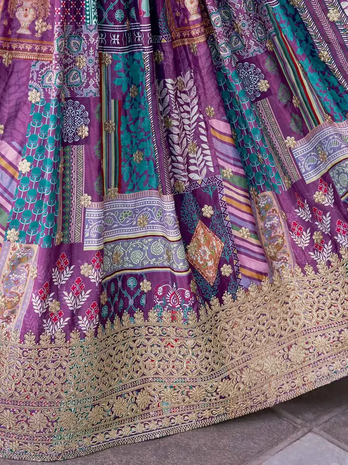 Purple Digital Print Lehenga with Choker Dupatta