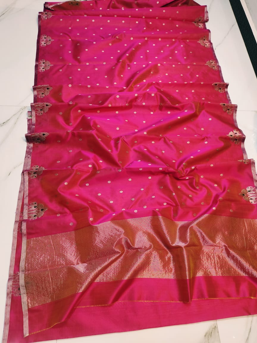 Dual Tone Pink Chanderi Handloom Pattu Silk Meenakari Saree