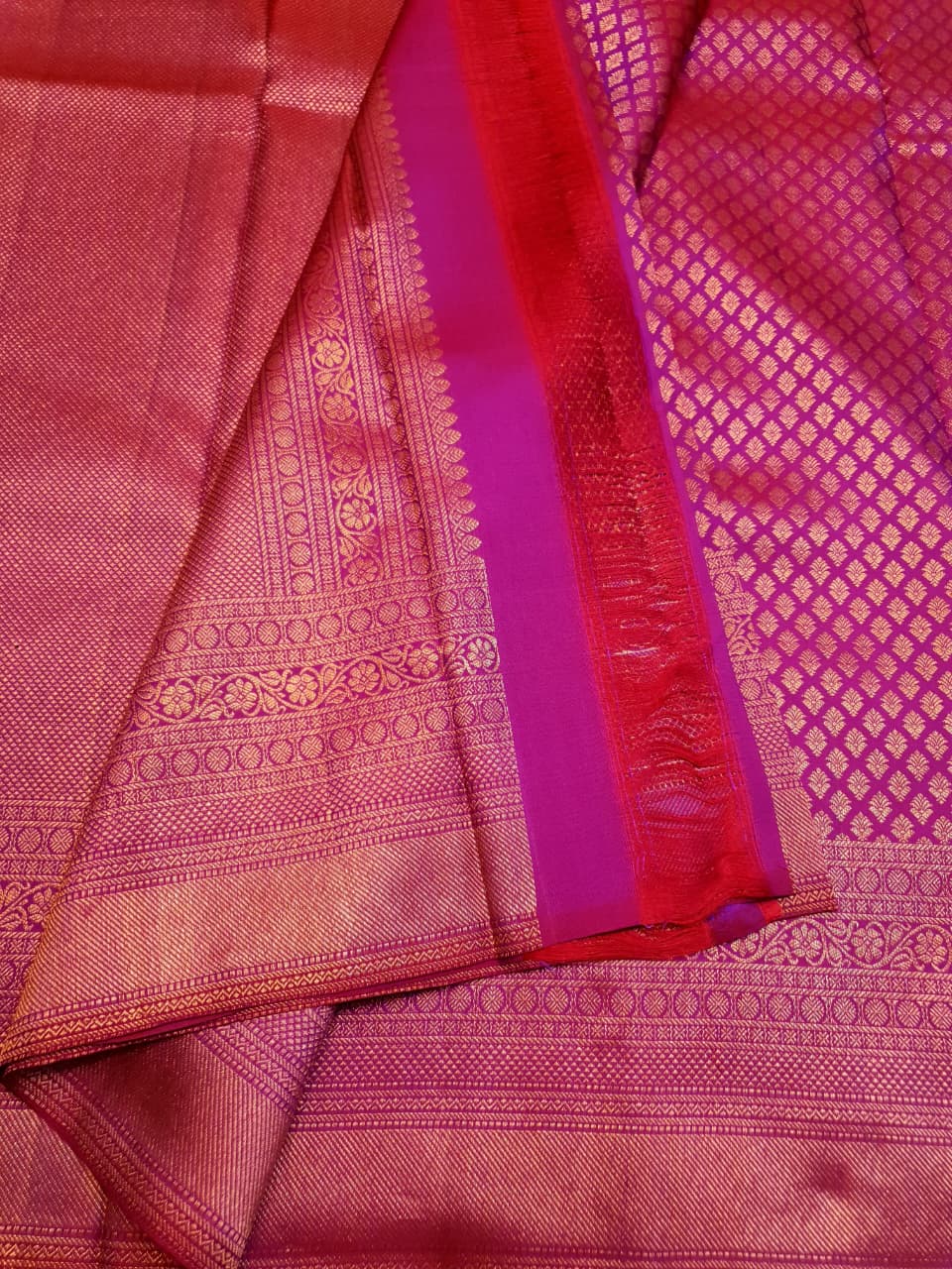 Hot Pink Kanchipuram Handloom 2G Gold Bridal Silk Saree