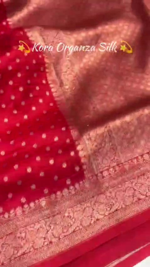 Red Banarasi Handloom Kora Organza Silk Saree